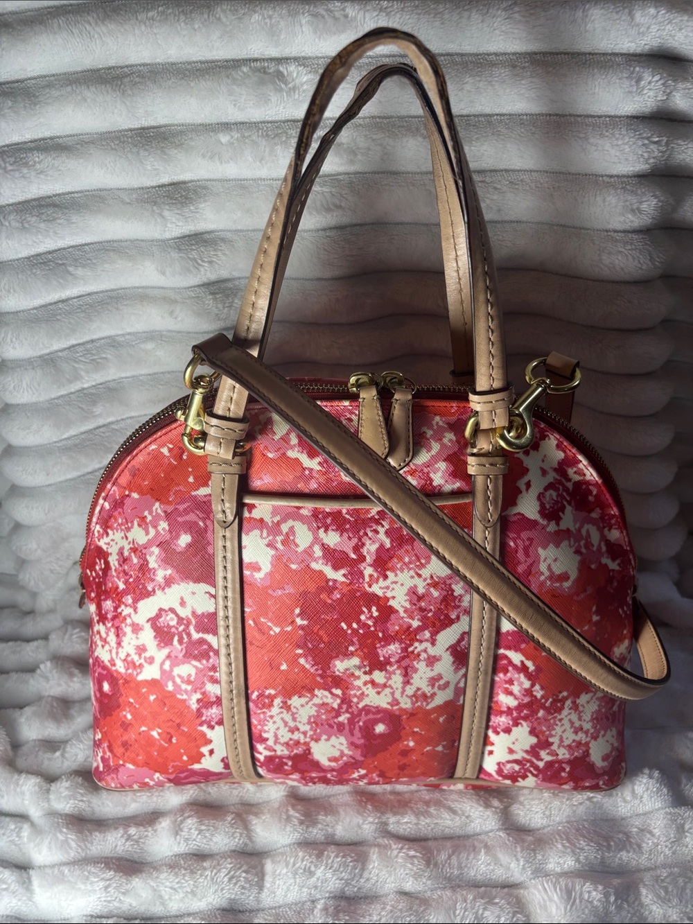 Vintage Coach Peyton Floral Cora Domed Purse Handbag F31341  Red Pink White - Picture 6 of 12